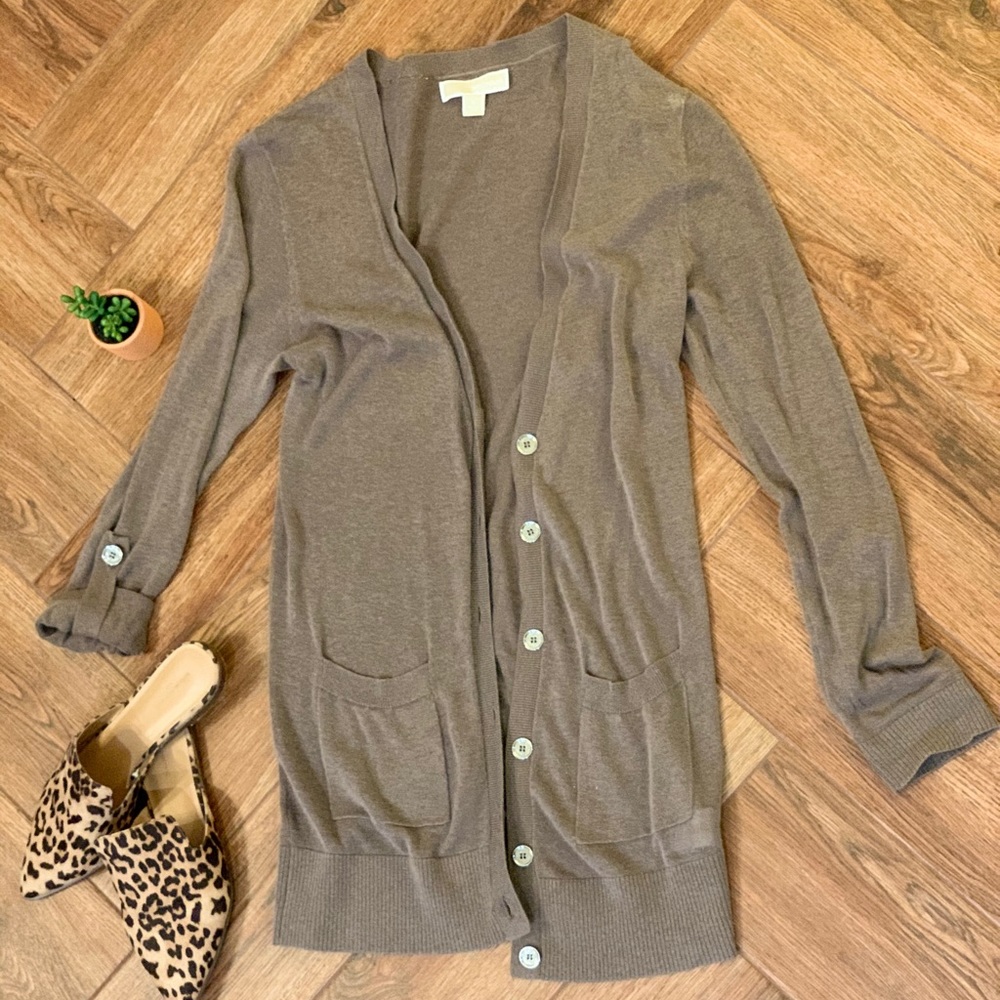 Micheal Kors beige long cardigan